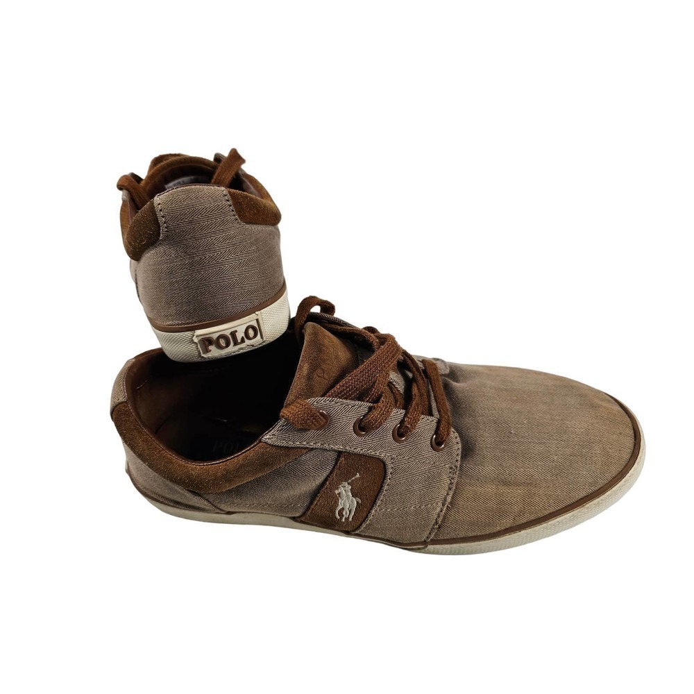 Polo Halmore II canvas suede mixed media fashion sneaker EUC tan 11 D